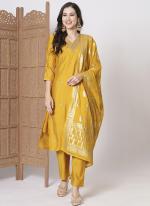 Pv Chanderi Yellow Party Wear Embroidery Work Readymade Kurti Set